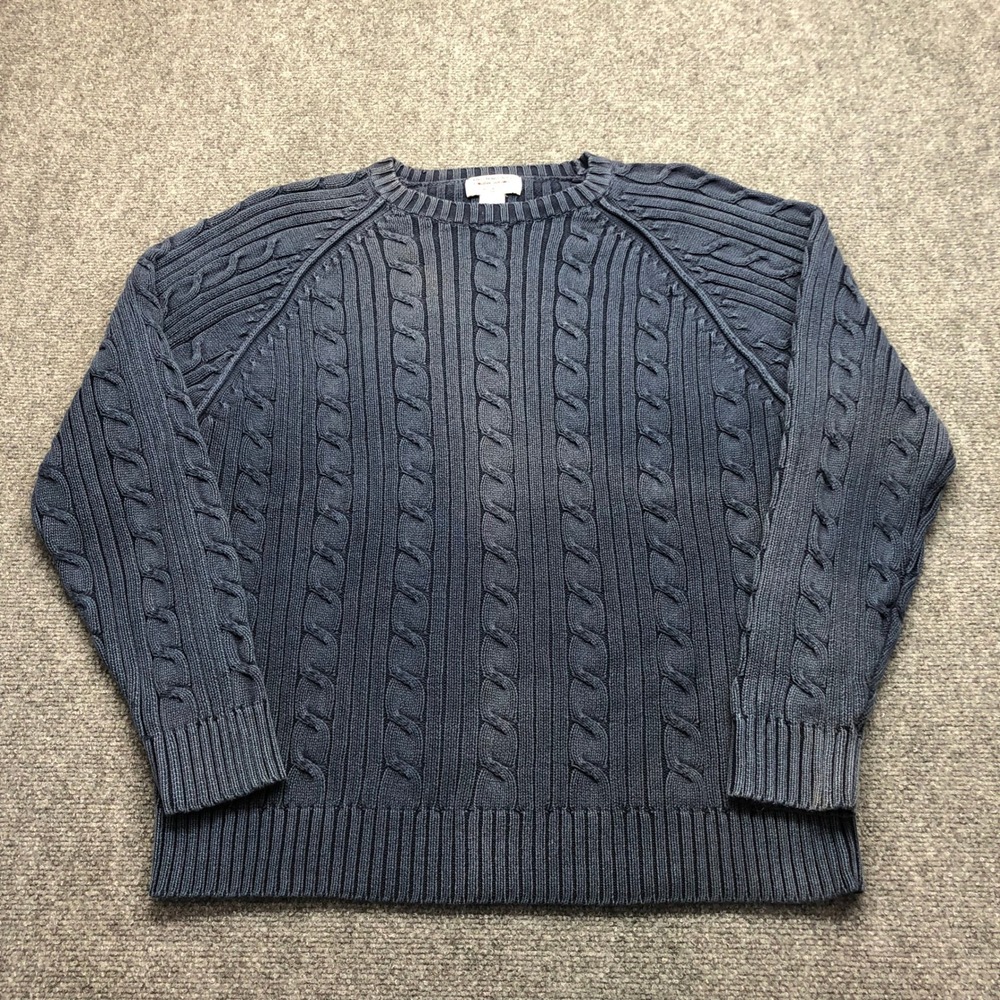 Levi Strauss & Co Mens XL Blue Cable Knit Cotton Crewneck Sweater Raglan Sleeve